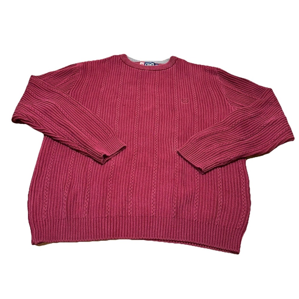 VTG Chaps Ralph Lauren Sweater Men's‎ Large Red 100% Cotton Heavy Cable Knit